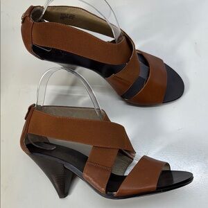 Michael Kors Brown Leather Sandals with Ankle Strap and Cut-out Design